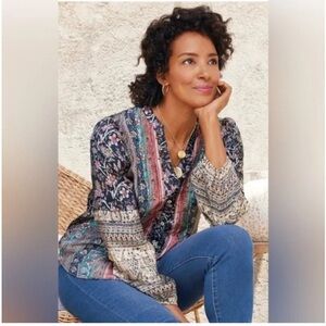 Soft Surroundings Milarepa Silk Paisley Floral Boho Blouse